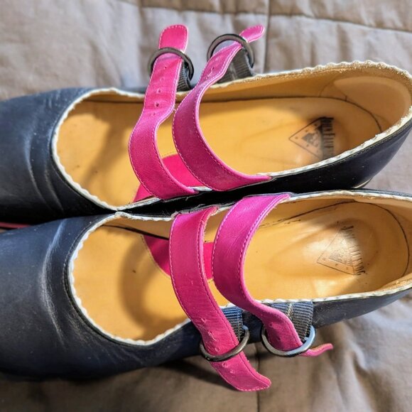 John Fluevog Margie double strap with drill pink and black heart heel - Picture 2 of 5